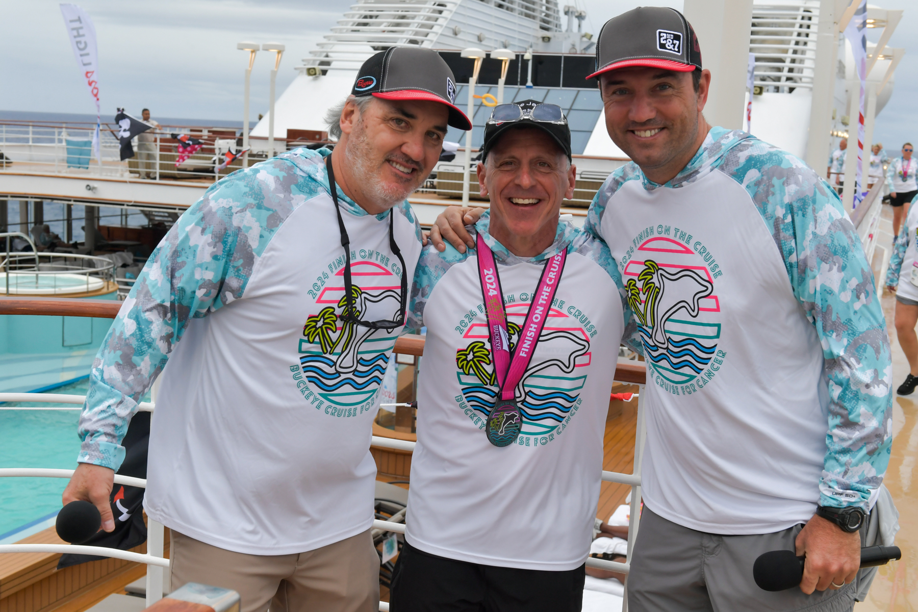 Finish on the Cruise Tribute Walk/Run Hosts David Babner & Ryan Miller with Dr. Cohn